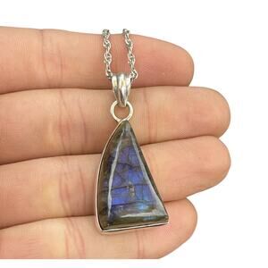 Vintage Sterling Silver Necklace 925 Pendant Labradorite 20”